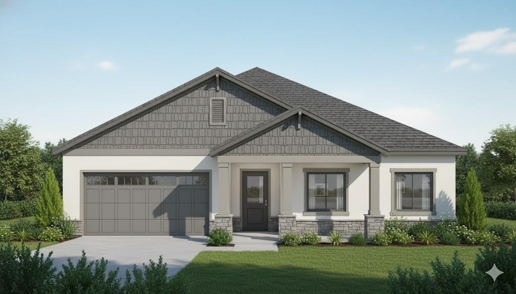 Elevation B — craftsman stone and lap siding exterior